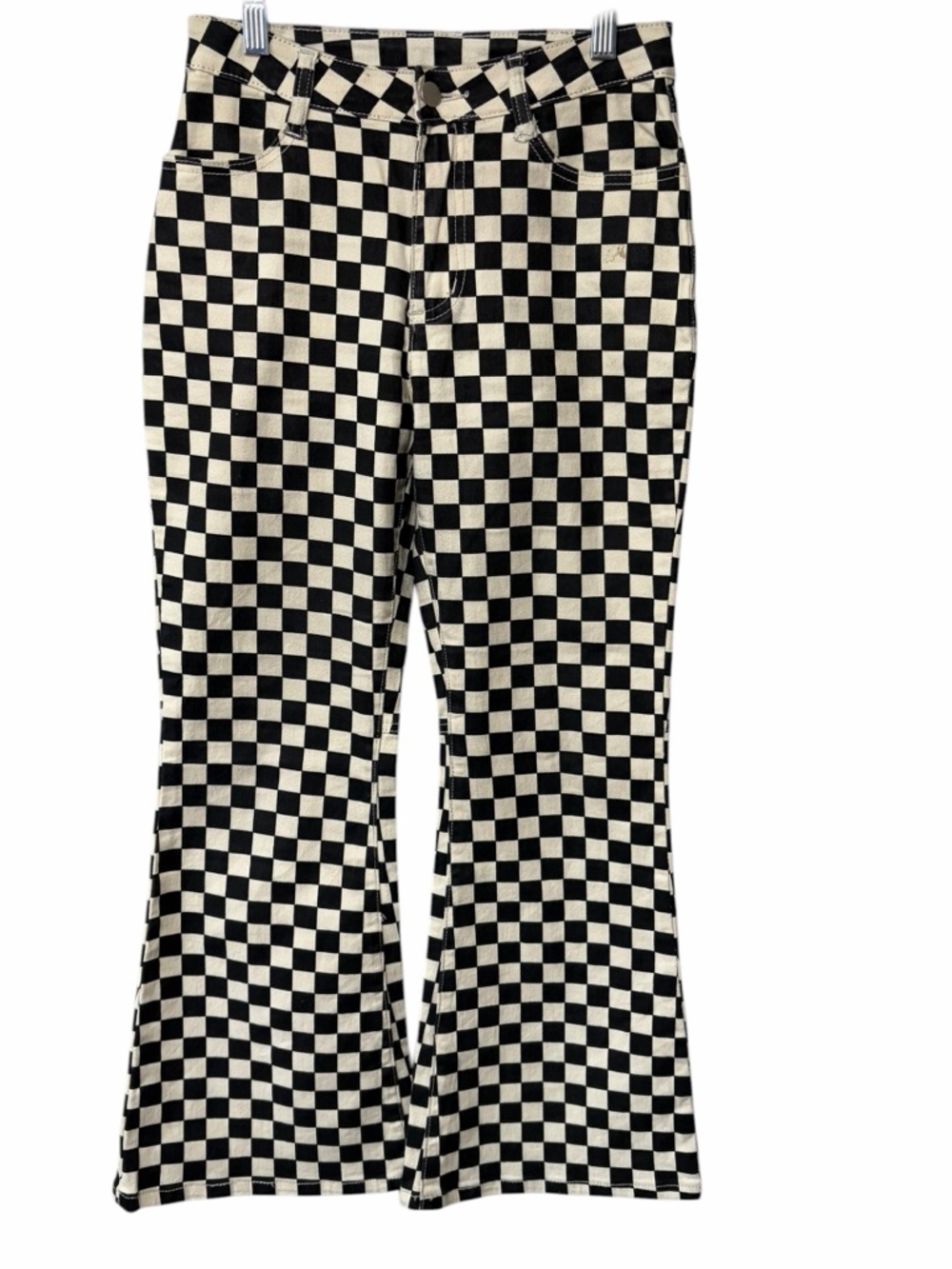 Black‎ & Cream Checkered Boot Cut Jeans